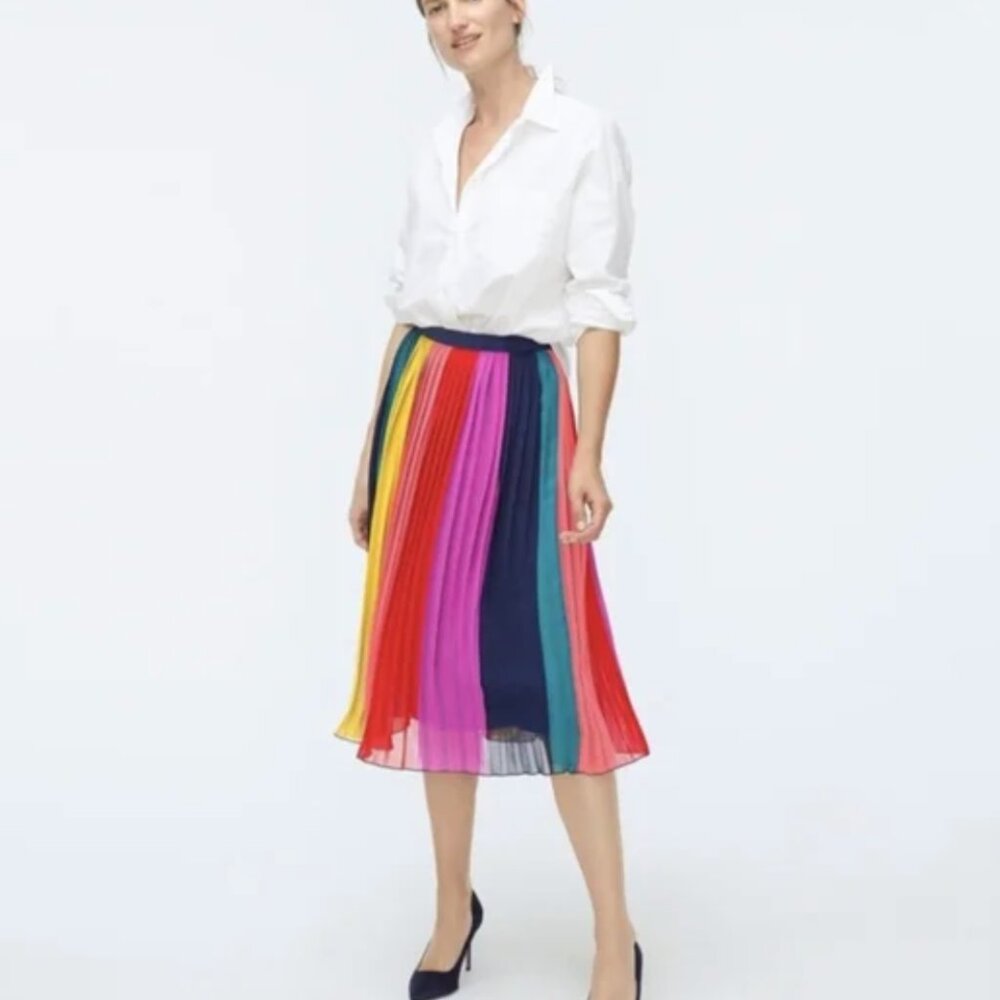 J Crew Multicolor Multicolored Rainbow Pleated Mid Length Skirt - Size 10
